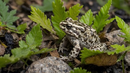 Fototapeta premium Hidden in Plain Sight: Midwife Toad Camouflaged in Nature