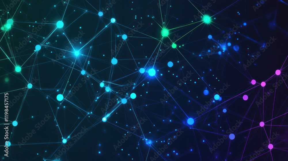 Poster abstract network connection: a vibrant visualization of interconnected nodes and lines, symbolizing 