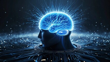 AI GENERATE, Abstract concept of artificial intelligence with a glowing neural network and floating particles.