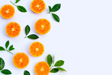 Orange fruits on white background. Citrus fruits low in calories, high in vitamin C and fiber