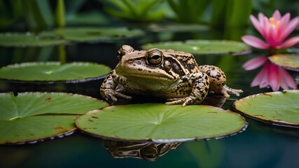 Obraz premium Close-Up of African Clawed Toad in Calm Pond Waters