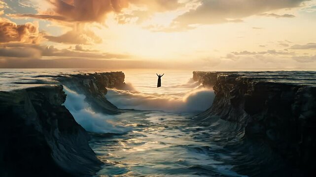 red photo sea composite parting concept cracker escape separate crashing waves cracker escape separate crashing