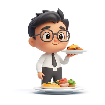 Food critic tasting culinary delights at a gourmet restaurant animated style dining experience whimsical perspective