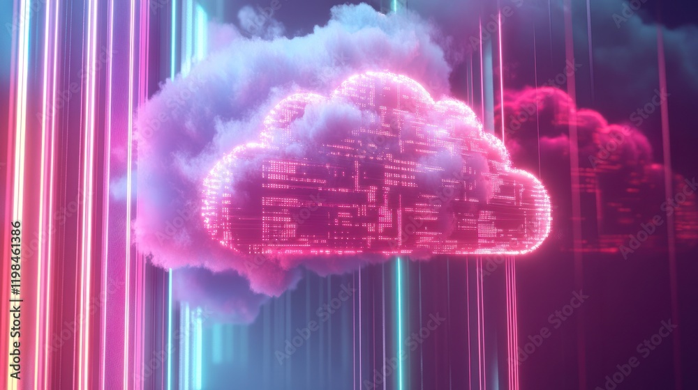 Poster neon cloud computing: digital transformation in a futuristic setting