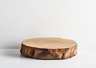 Rustic wooden slice on white background.