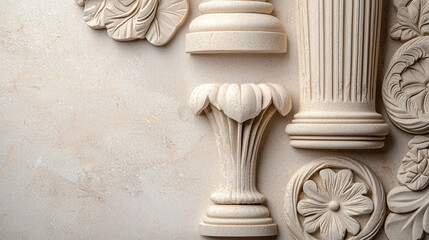 Naklejka premium High Angle View of Meticulously Crafted Stone Carvings on Light Background