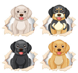 Adorable Puppies Peeking Through Paper