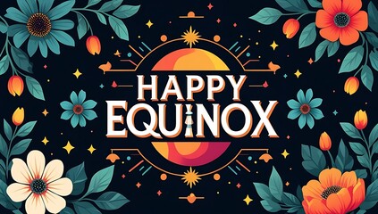 Happy Equinox Floral Greeting Card Design