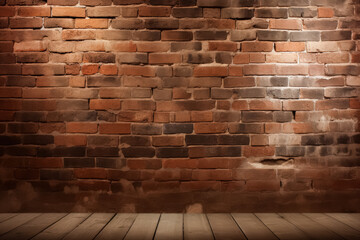 Brick wall with a few missing bricks. The wall is brown and gray. The wall is old and has a worn look