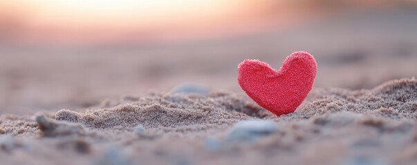 Fototapeta premium Capturing a red heart sketched in the sand at sunset, showcasing the eternal beauty of love through photography.