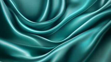 Obraz premium A close-up of luxurious teal silk fabric with flowing, dramatic waves
