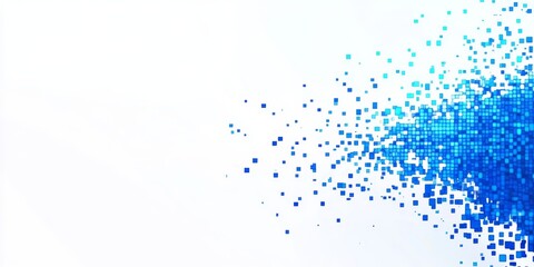 Obraz premium Abstract blue pixelated explosion on white background.