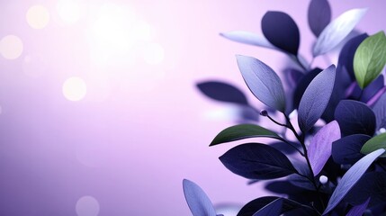 Fototapeta premium Elegant Leaves with Subtle Shades of Purple and Green on a Soft Gradient Background Creating a Serene and Calming Atmosphere for Design Inspirations