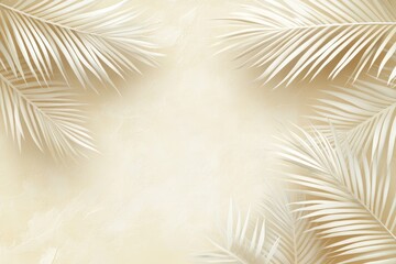 Obraz premium Beige background with white palm leaves border.