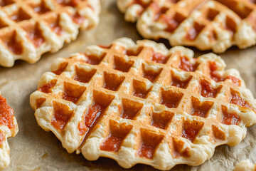 Crispy mini pizza waffle topped with marinara sauce. (Generative AI)
