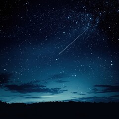 Majestic Night Sky with Shooting Star Over Silhouetted Forest.