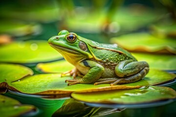 Fototapeta premium 8K Ultra HD Wallpaper: Green Frog on Lily Pad - Nature Photography