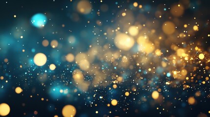 Obraz premium Soft blue and gold bokeh lights twinkle beautifully, enhancing the ambiance during a festive evening celebration filled with joy