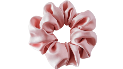 Light pink scrunchie trendy accessory, isolated on transparent background