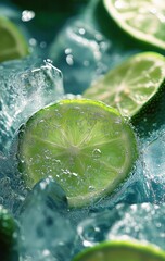 Fresh and Juicy Lime Slices in Ice Water with Bubbles, Perfect for Refreshing Summer Drinks and Culinary Creations to Liven Up Any Dish and Beverage Presentation