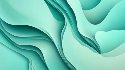 Obraz premium Abstract Background of Wave-like Teal and Green Layers with Depth and Movement