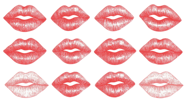 Lipstick kiss mark red color, isolated on transparent background