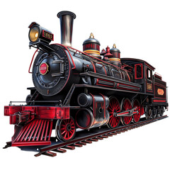 A meticulously detailed image of a vintage black and red steam locomotive, number 1867, on tracks against a white background.