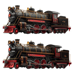Obraz premium A meticulously detailed model of a vintage steam locomotive in black and red with gold accents is shown.