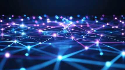 Obraz premium Abstract Network Connections: A Digital Landscape of Glowing Nodes and Lines