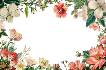Fototapeta premium PNG A fresh Spring floral border isolated on white pattern flower plant.