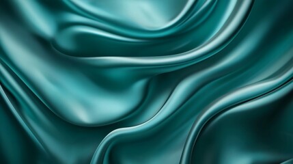 Fototapeta premium A close-up of luxurious teal silk fabric with flowing, dramatic waves