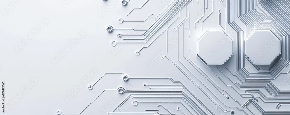 Poster Abstract white circuit board with octagons.