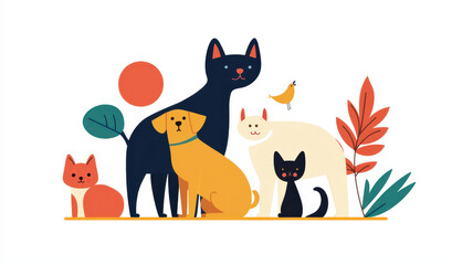 Cute cartoon animals including dogs and cats in colorful design, World spay day concept