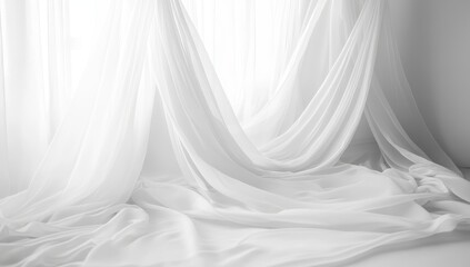 Obraz premium White fabric drapes elegantly near window, soft light.