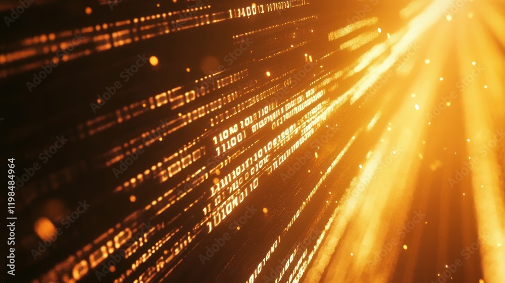 Poster digital stream: abstract orange binary code