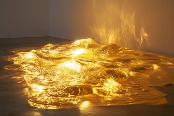 Obraz premium Golden Liquid Landscape Sculpture Illuminated in Studio Setting.