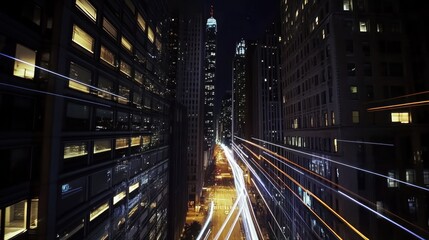 Night Cityscape: Light Trails and Skyscrapers
