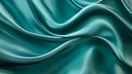 Fototapeta premium A close-up of luxurious teal silk fabric with flowing, dramatic waves