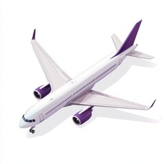 Isometric illustration of a passenger airplane with purple accents. (1)