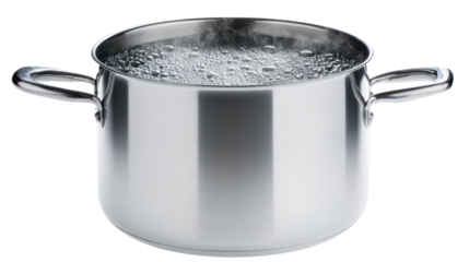 Metal pot with boiling water, isolated on transparent background