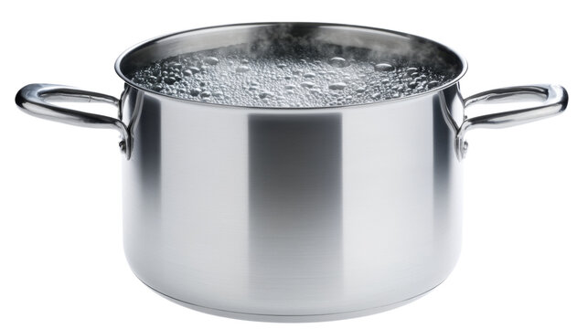 Metal pot with boiling water, isolated on transparent background