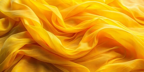 Fototapeta premium Abstract Yellow Chiffon Fabric, Waving Textile, Slow Motion, Windblown, Flowing Silk