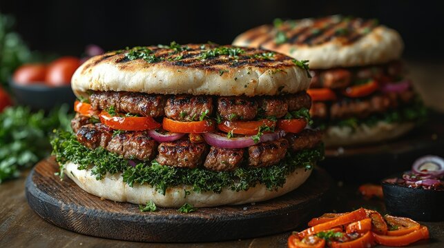 Grilled Meatballs Sandwich With Fresh Vegetables