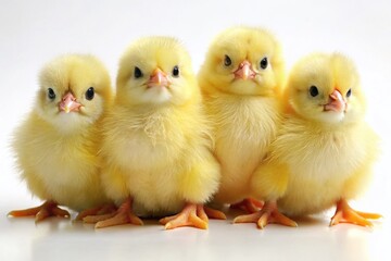 Fototapeta premium Adorable Baby Yellow Easter Chicks Isolated on White Background - Perfect for Spring Holiday Designs
