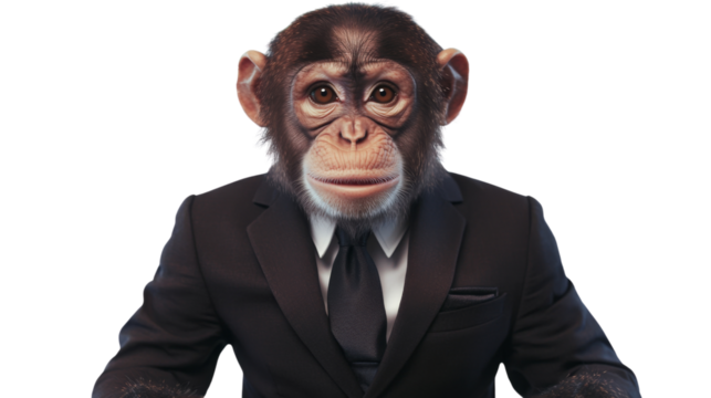 Monkey in business suit, isolated on transparent background
