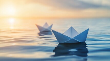 Obraz premium Navigating Opportunities: Paper Boat Metaphor for Innovation in Business Concepts