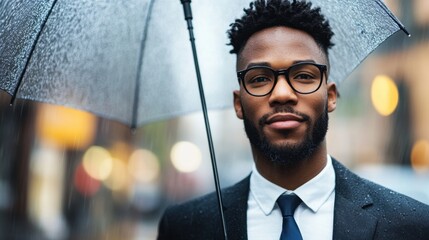 Weathering the Storm: Businessman Holding Umbrella Symbolizing Risk and Crisis Management