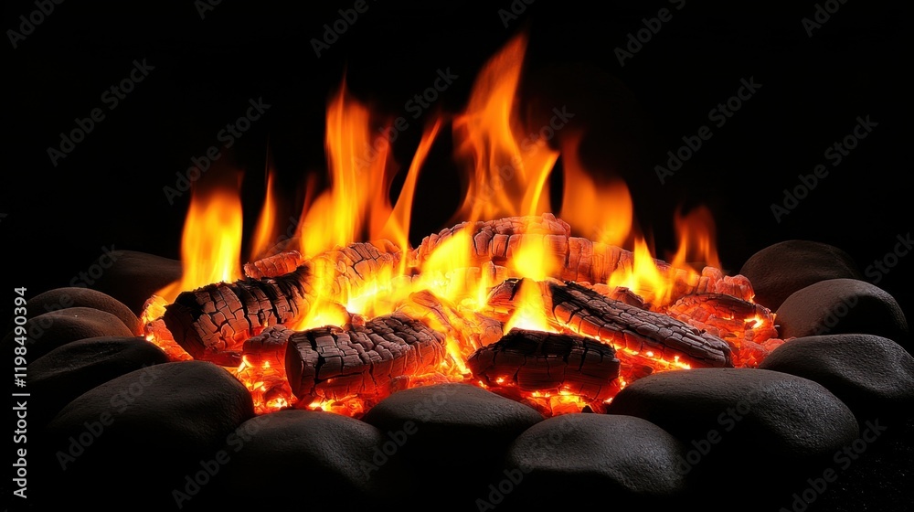 Canvas Prints fiery blaze in the darkness - dynamic image of flaming fire and glowing embers on black background f
