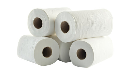 Multiple rolls of toilet paper stacked, isolated on transparent background