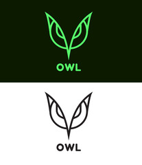 Minimalist Owl Face Logo, Stylized Line Drawing, Almond-Shaped Eyes, Modern Design, Symbol of Intelligence and Wisdom